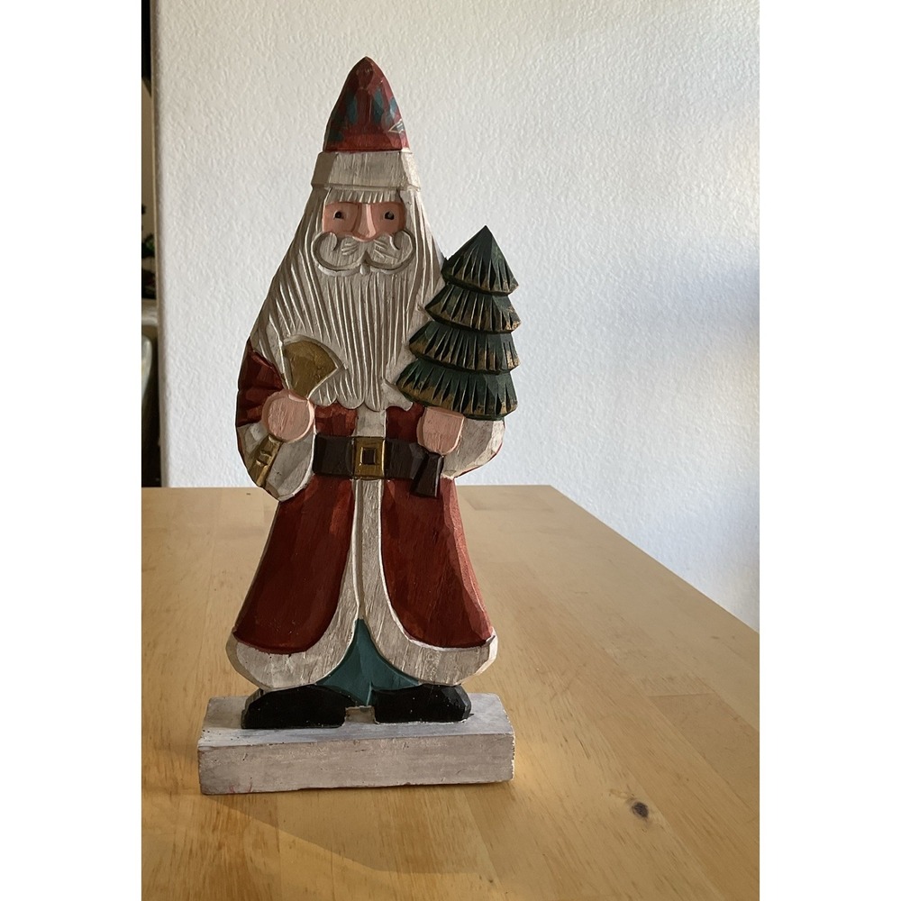 VTG Hand Painted Carved Wooden Christmas Santa 12" Freestanding